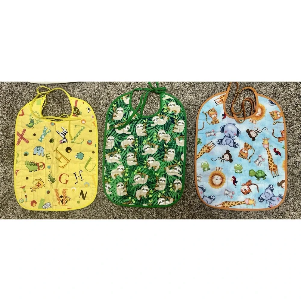 Lot Of 6 Quilted Handmade Bibs Assorted Large Size 12